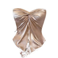 Women's summer new fashion elegant solid color satin twist knot strapless bandeau top - perfect for dates