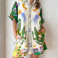 summer new women's fashion casual set - vacation-ready printed shirt and tie-waist shorts outfit