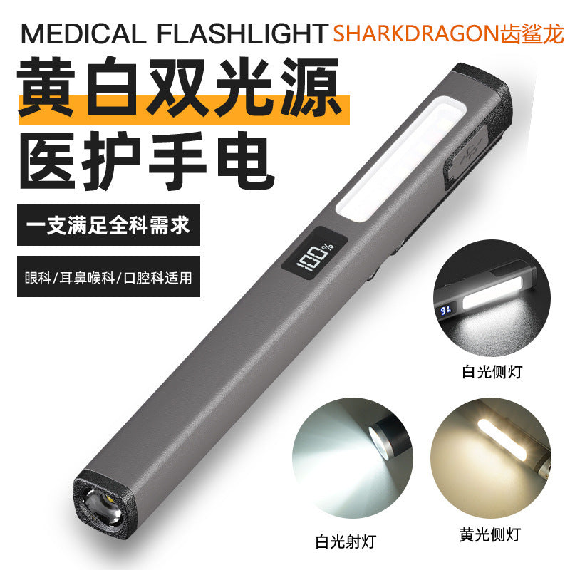 Cross-border new LED mini three-light source medical flashlight pen light USB charging with magnetic suction multi-function work light