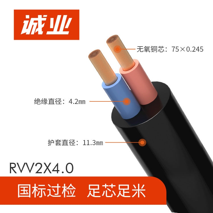 RVV2 core pure copper monitoring and control sheathed wire 05/1/1 square national standard full core full meter power cord