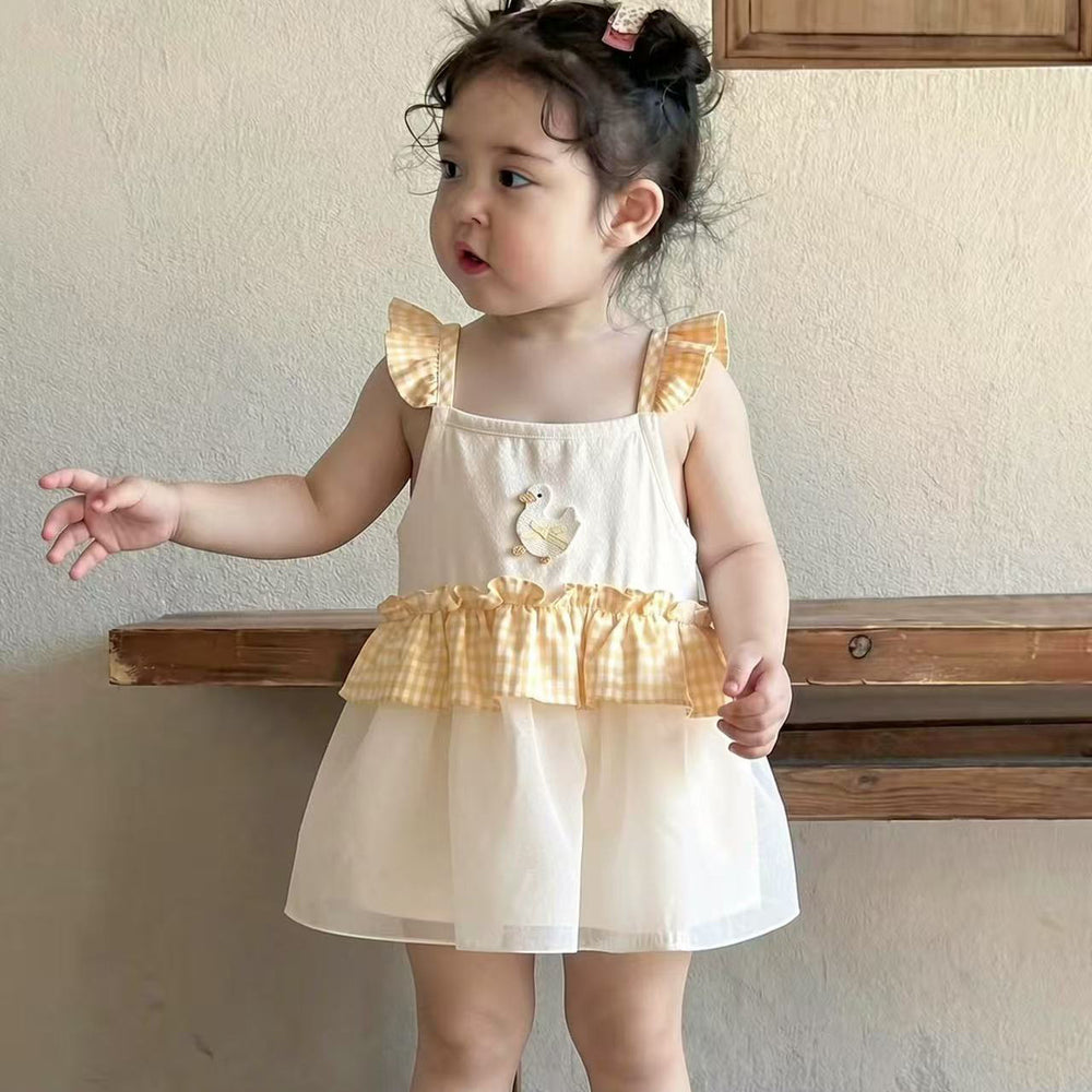 Girls' sweet flutter sleeve lightweight romper dress - stylish princess style, perfect for birthdays, first months, and everyday wear
