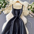 Evening party dress women's royal sister classy suspender long skirt french waist elegant puffy swing dress summer