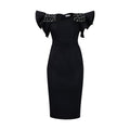 Plus size women's fashion: new  round neck ruffle sleeve slit beaded bodycon office lady dress - european & american style