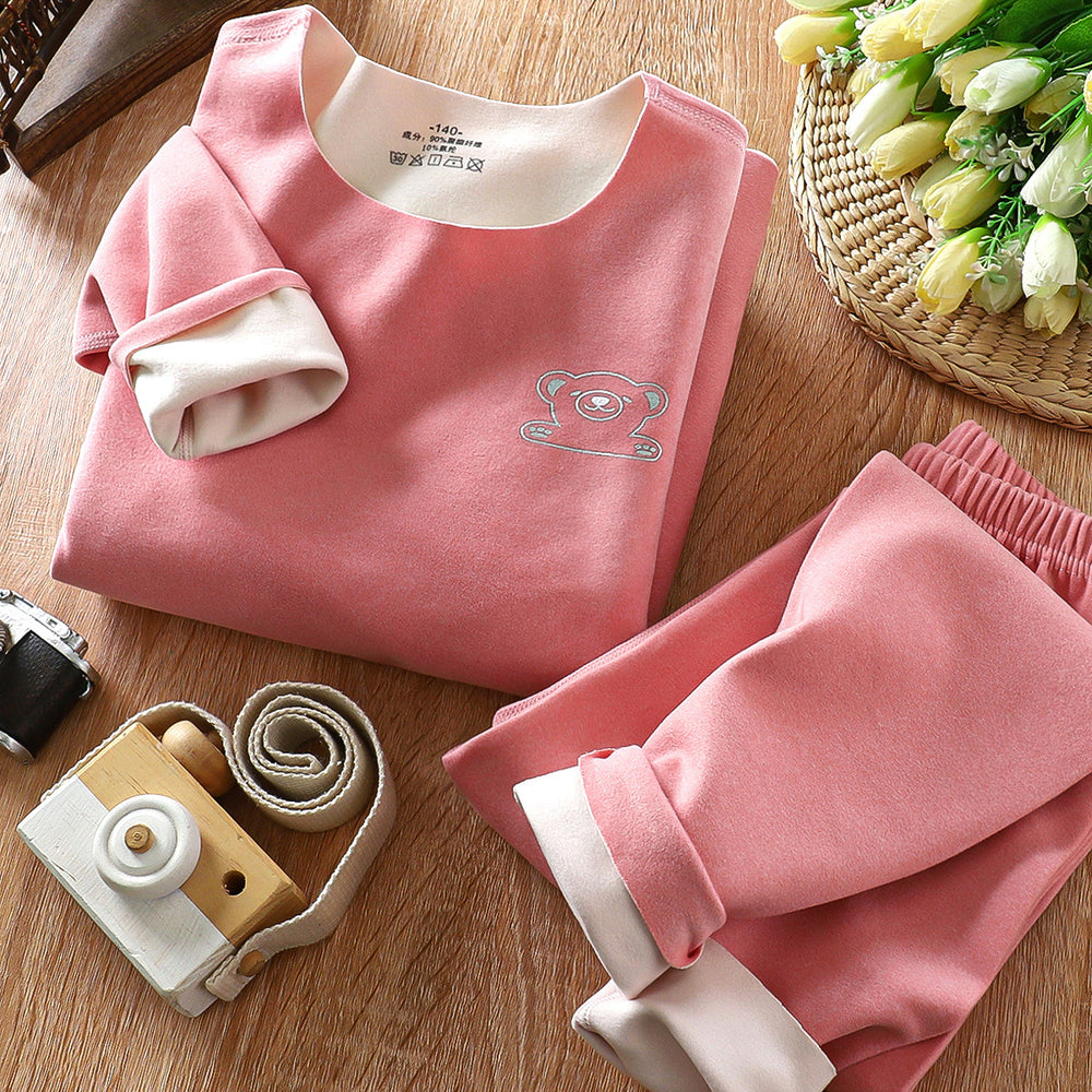 Kids seamless heattechintimatessuit douyin youth ab face boys and girls double-sided brushed autumn clothes autumn pants velvet
