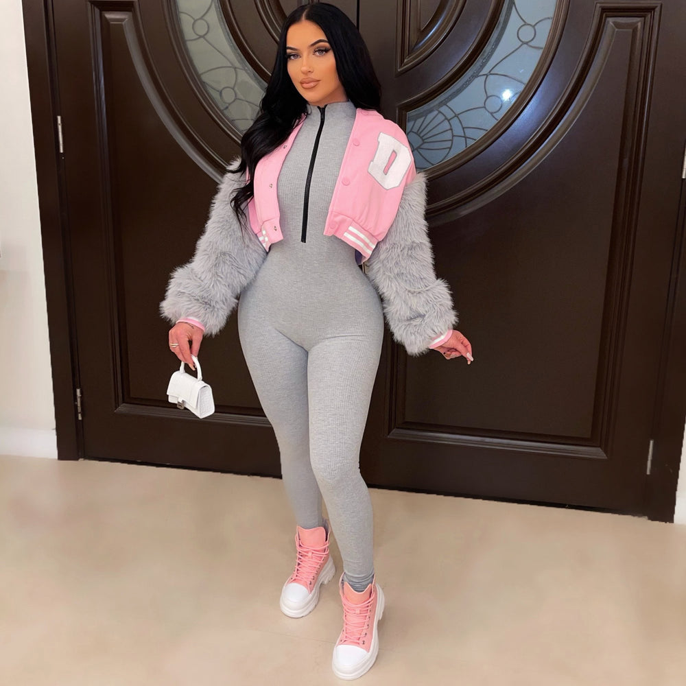 Source factory cross-border e-commerce hot-selling european and american women's fashion casual wool sleeve short baseball jacket outwear
