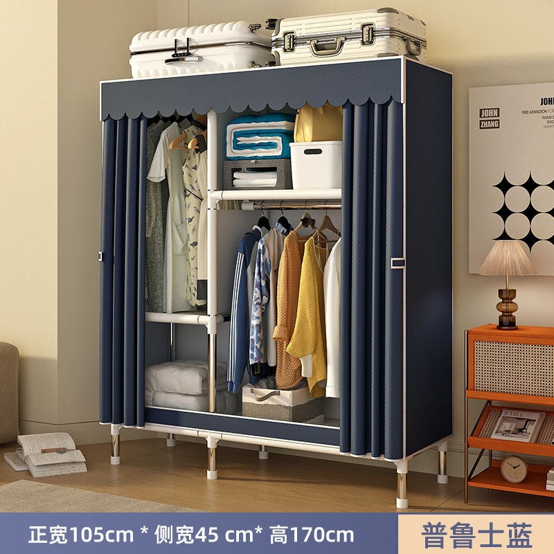 Simple wardrobe for home bedroom steel frame thickened and thickened steel pipe assembled cloth wardrobe rental room strong and durable cabinet