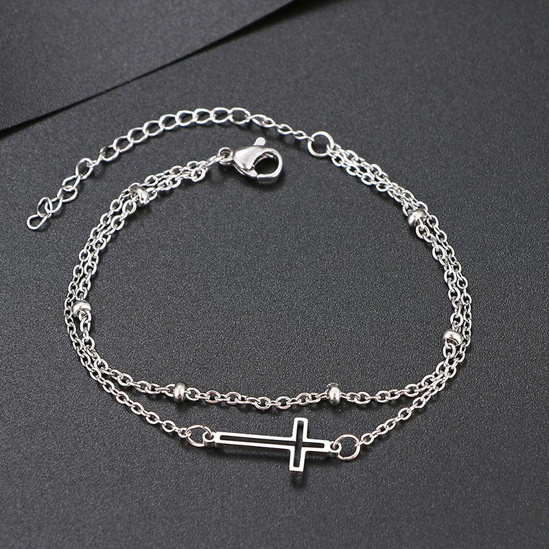 exquisite fashion stainless steel cut out cross double chain bracelet fashioncasualeleganteasiest for match bracelet