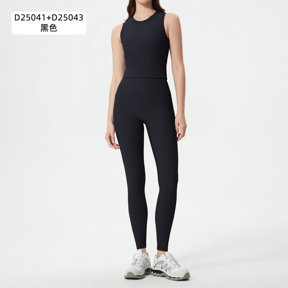 Naked slimming shaping with breast pad sports vest women's no embarrassment line high waist hip lifting fitness yoga pants suit