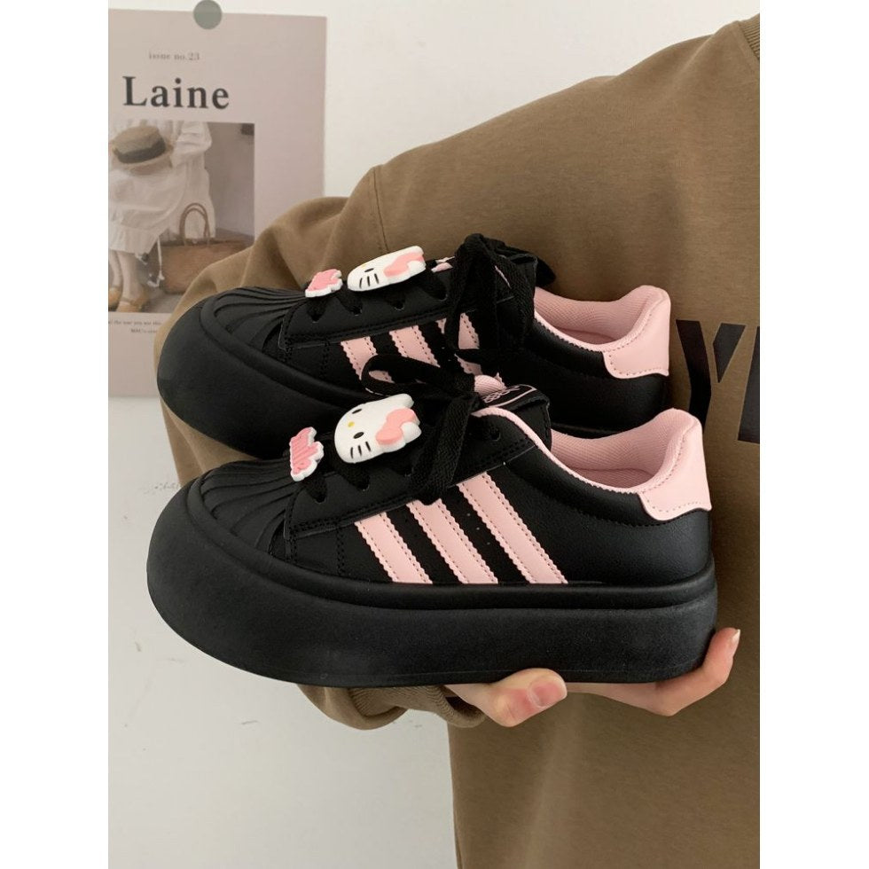 K-styleniche style shell toe ugly cute big toe bread shoes girl  autumn thick bottomeasiest for matchcasualkids sneakers