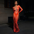 hot-selling european and american women's clothing sexy ripped tight-fitting hip-hugging dress hot diamond printing long skirt