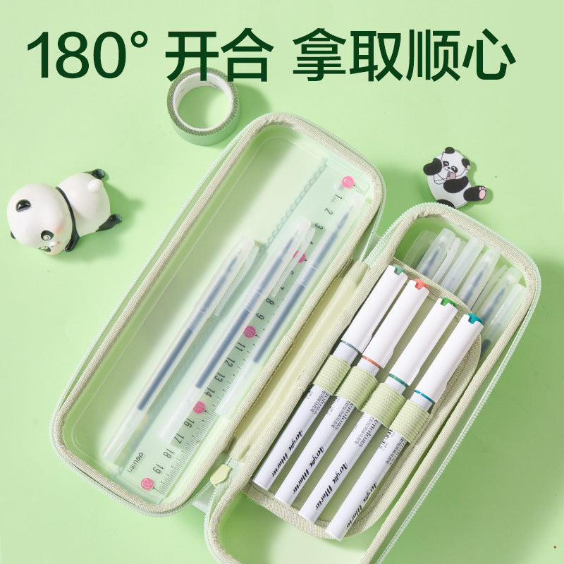 Deli XM751 Panda Series PP Stationery Box Student Waterproof and Stain-resistant Stationery Box Multifunctional Pencil Case Pencil Case