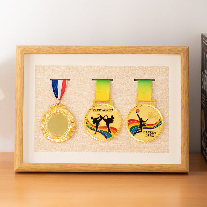 Wooden photo frame table medal storage display photo frame marathon gold medal hollow picture frame 10 inch keep medal