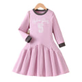 Export kidsdresspinkcasual sports style gridsletterprintingpatchworkpleated umbrella skirt girl long skirt