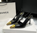Metal small square toe sexy back hollow fashion sandals women's black patent leather stiletto iron toe high heels elegantflats