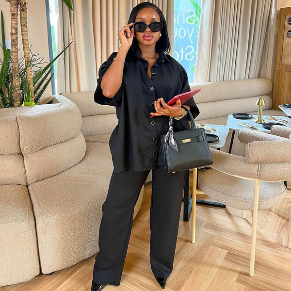 Fashion spring and summer new  suit casual shirt wide-leg trousers two-piece set European, American and African temperament women's clothing