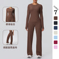 double-sided brushed pure color tight training long sleeves wide-leg yoga suit sports running fitness two-piece set