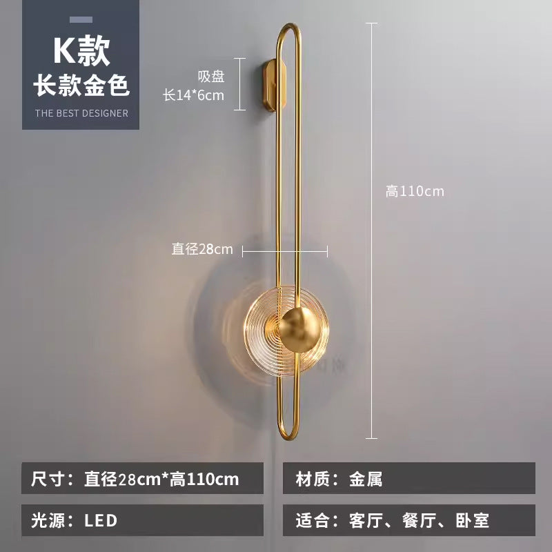 Modern minimalist wall sconce, long style, solid brass, for living room backdrop, hallway, aisle, glass ripple bedside, project wall lighting