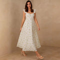 european and american cross-border new women's fitted french floral maxi dress