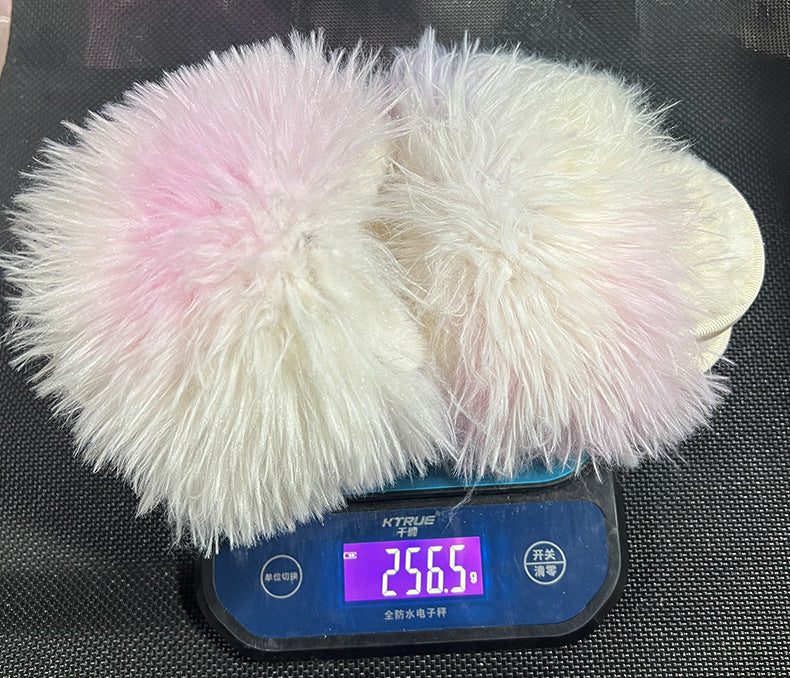 Cotton slippers for women, autumn and winter confinement, indoor home, fleece-linedheattech flip-flops, open long hair, thick sole fur shoes