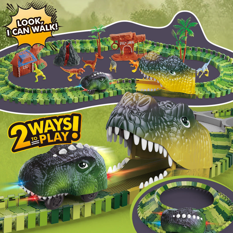 amazon hot-selling dinosaur track car kids' assembly toy, versatile roller coaster electric train wholesale