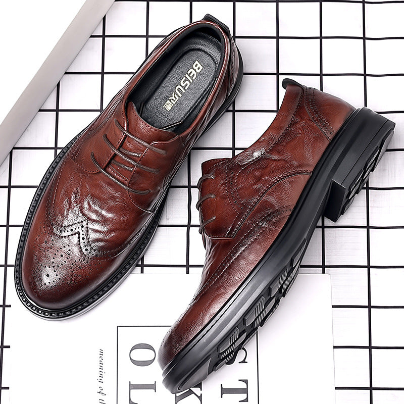 Brogue leather shoes for men - british style groomsmen, black, business formal, suit, casual leather shoes, men's wedding shoes