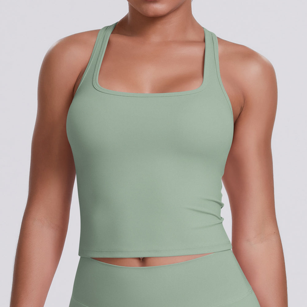 New women's solid color racerback tank top - brushed fabric, quick-dry, compression fit for running, fitness, and yoga