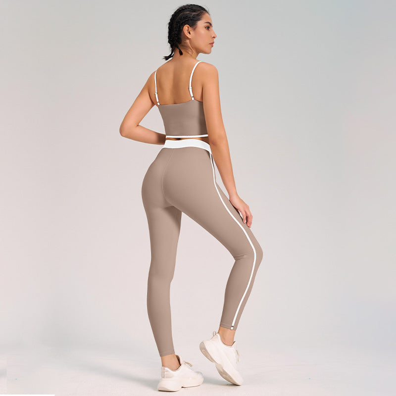 Fashion cross-border sports yoga suit two-piece set naked double-sided brushed outdoor running fitness sling yoga clothes