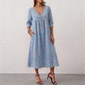 cross-border fashion: european & american style summer dresses - new arrivals. casual, loose-fit solid color v-neck pocket dress