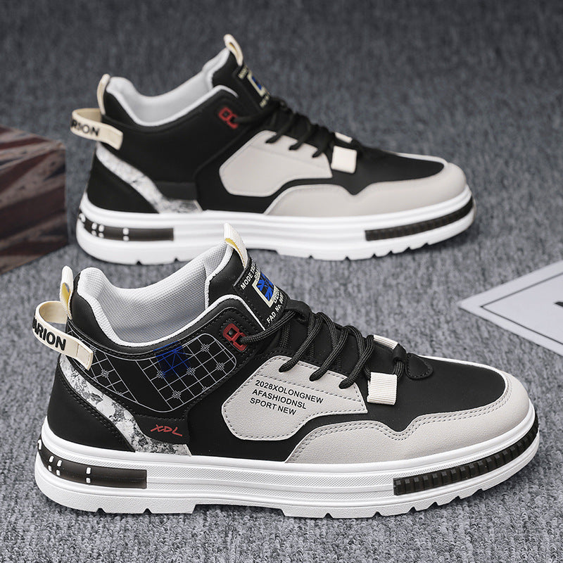 High-top men's sneakers: new 2025 spring collection - breathable, korean-style, chunky sole, height-increasing, high-top white sneakers for a trendy look