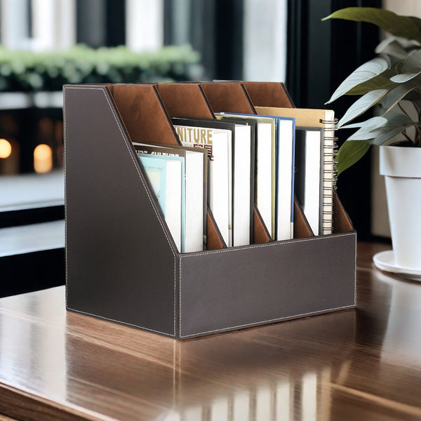 Leather office supply file holder desktop data storage frame quadruple file holder creative a4 file basket magazine holder