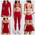 Contrast color bra tops long sleeves short sleeves pants shorts skirts pleated skirts zipper outwear yoga clothes six-piece suit