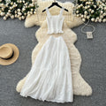 Super fairy vacation wear women's summer wear pure desire elastic silm camisole cut outembroiderhigh waist skirt suit