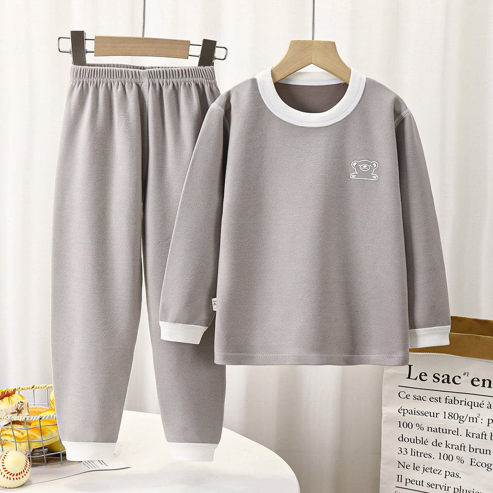 Kids' boneless fleece-lined turtleneck thermal underwear set - new autumn collection for boys and girls - striped, extra thick, warm innerwear set