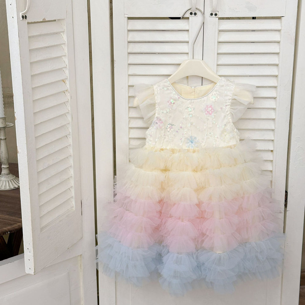 Girls' summer mesh dress  new children's gradient cake dress little girl's stunning summer princess dress