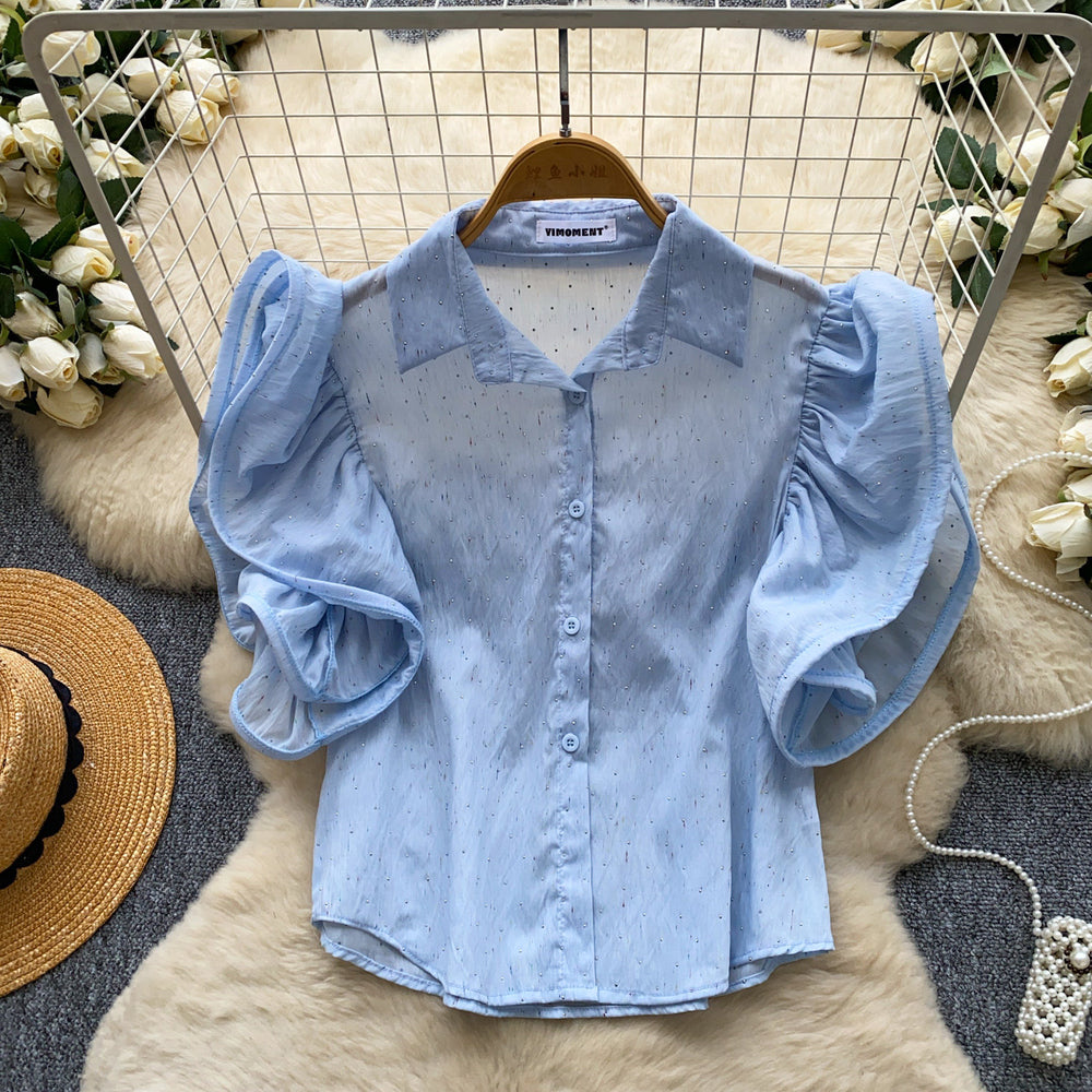 Korean style puff sleeve breathable & skin-friendly blouse - women's  spring collection: relaxed fit, designer touch, versatile & chic workwear top