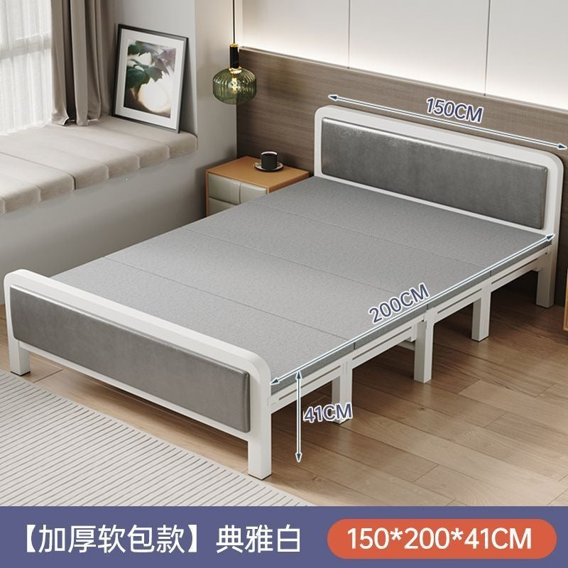 Foldable bed single bed portablefor home reinforced thickened iron frame dormitory double bed rental house simple small bed hard board