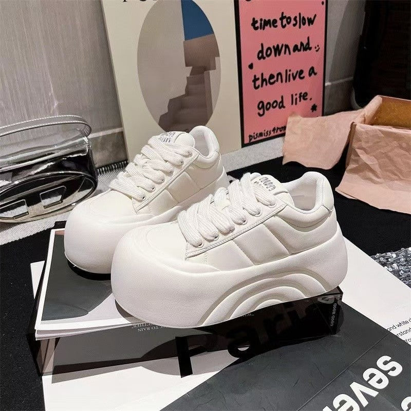 Thick soleplatform shoes heightened sports big toe bread white shoes women's 2026 spring autumnew arrivalpopular casual sneakers