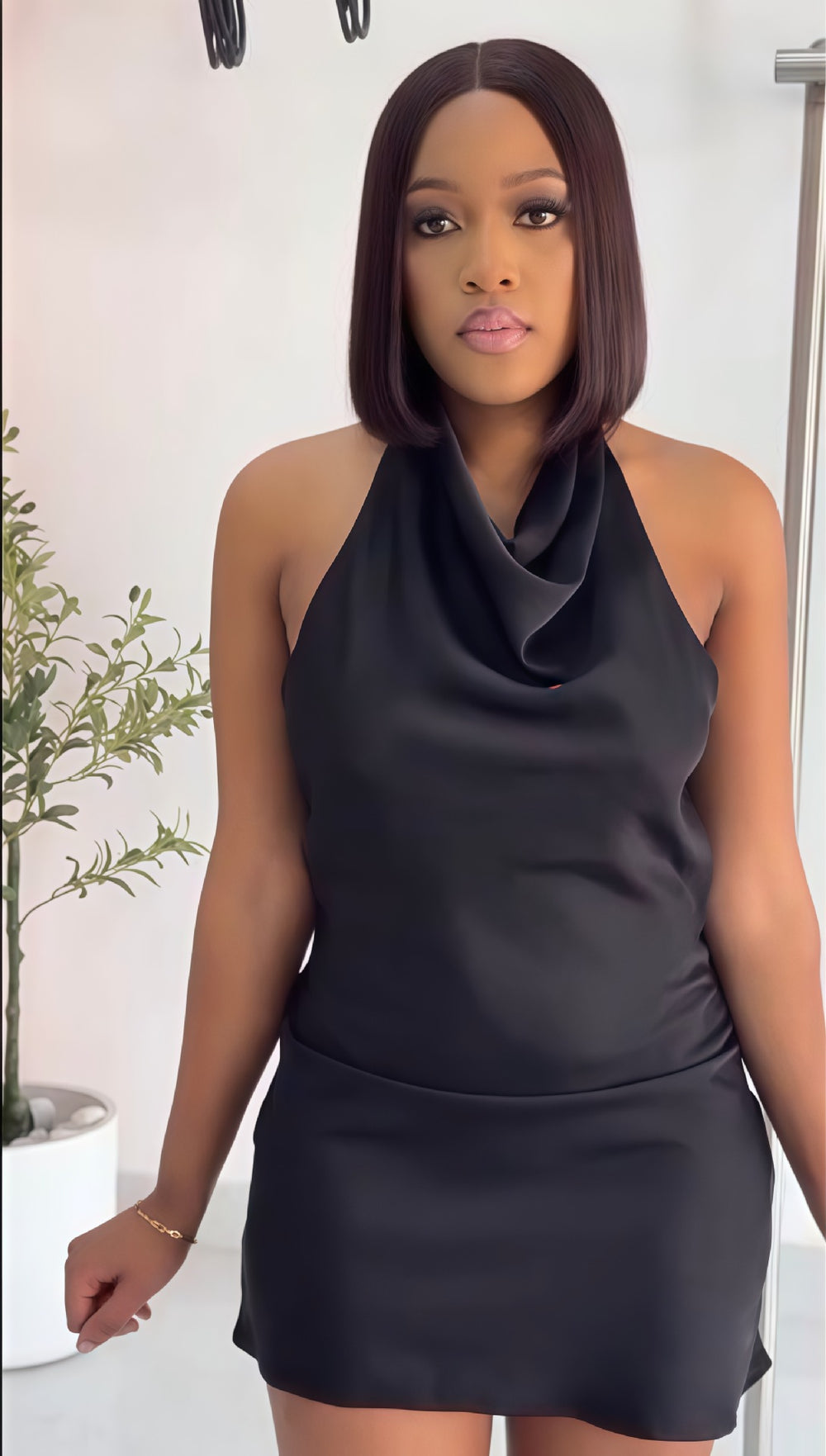 European and american cross-border women's fashion:  autumn new arrival - solid color sleeveless halter neck bodycon mini dress