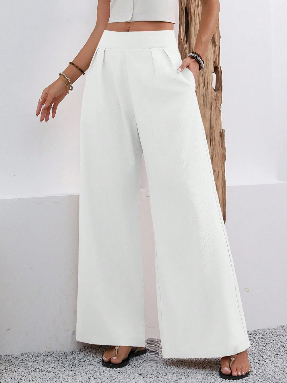 european and american cross-border  autumn new women's pocket high-waisted fashionable versatile wide-leg trousers commuting pants