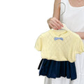 Girls' summer outfit  new style baby chic knitted short sleeve kids fashion pleated skirt two-piece set - in stock