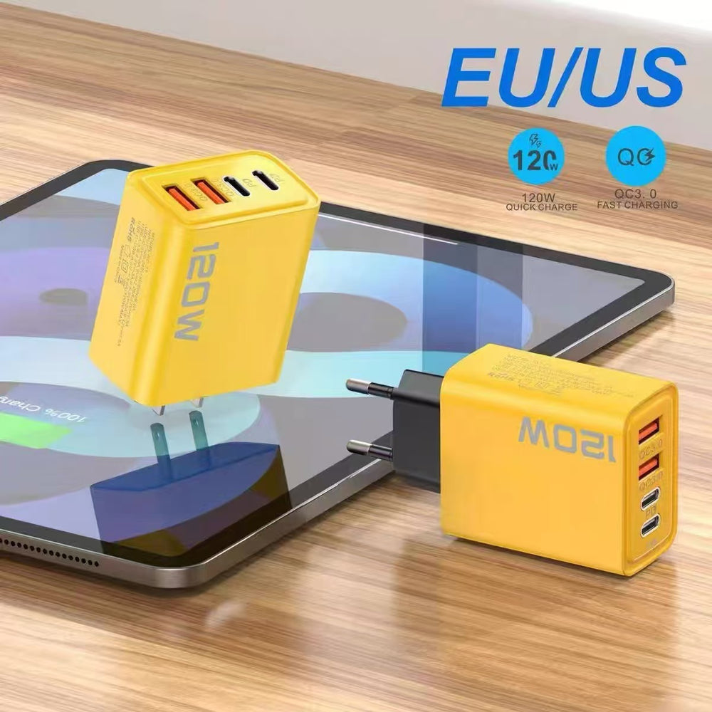 120w dual pd + dual usb charger, compatible with huawei, android, and apple phones - usb multi-port fast charging adapter