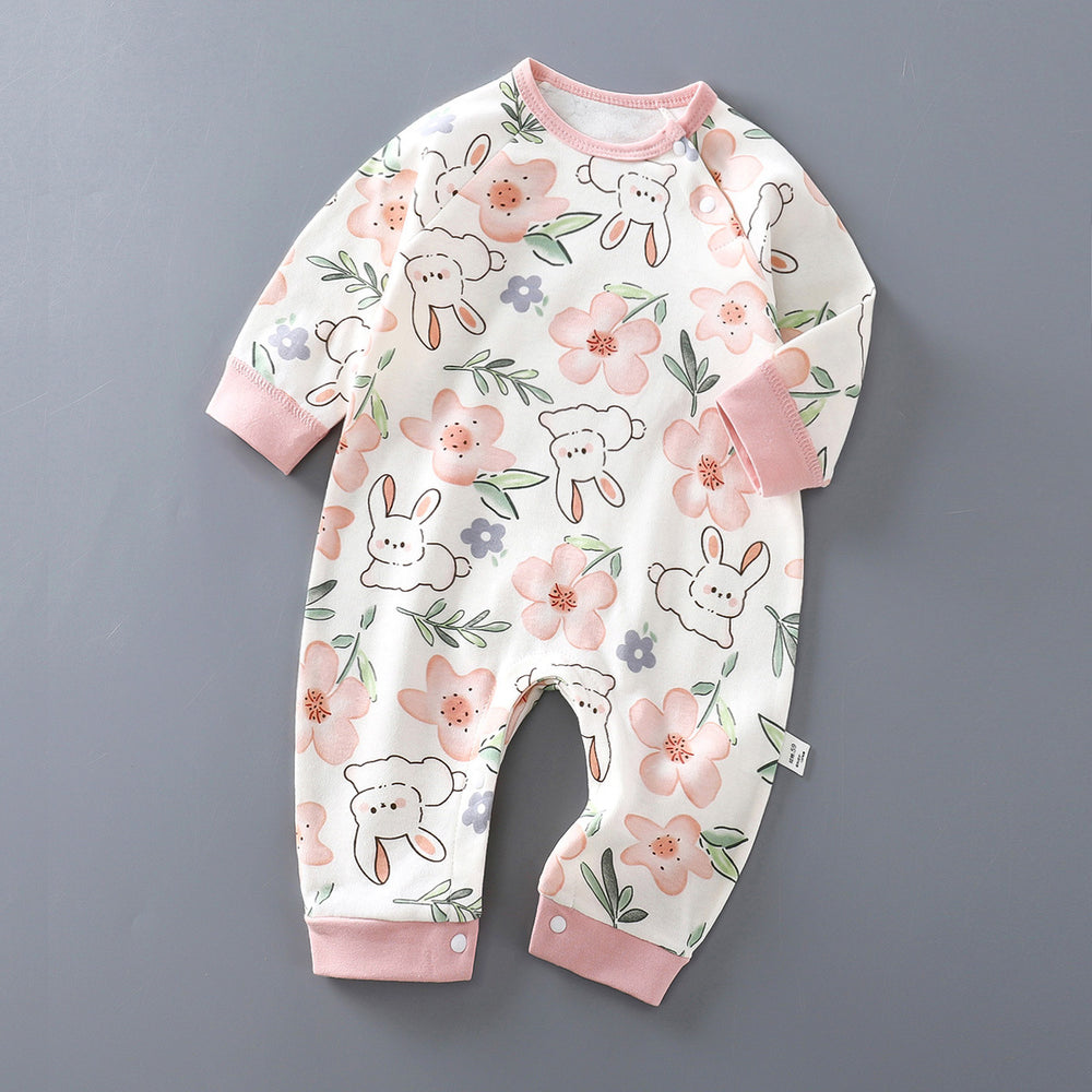 Baby pure cotton onesie baby 180g boneless romper thin cotton thickened partial placket romper kids pullover onesie