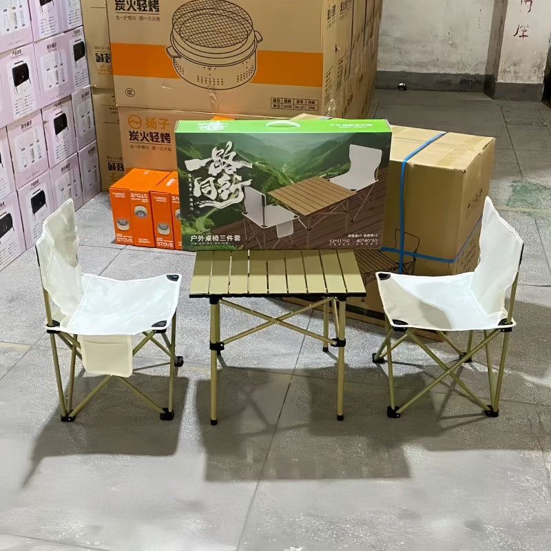 Outdoor folding chair and table camping set - portable, ultralight roll-up table and folding chair - factory direct