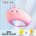 Triceratops shower cap - pink + shampoo brush + shampoo cup