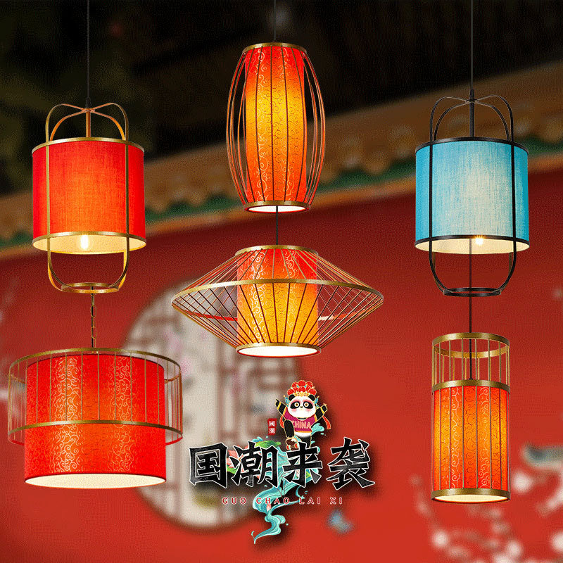 Chinese-style national tide chandelier Chinese-style round lantern lantern fixture Hot pot restaurant restaurant restaurant box booth with spotlight