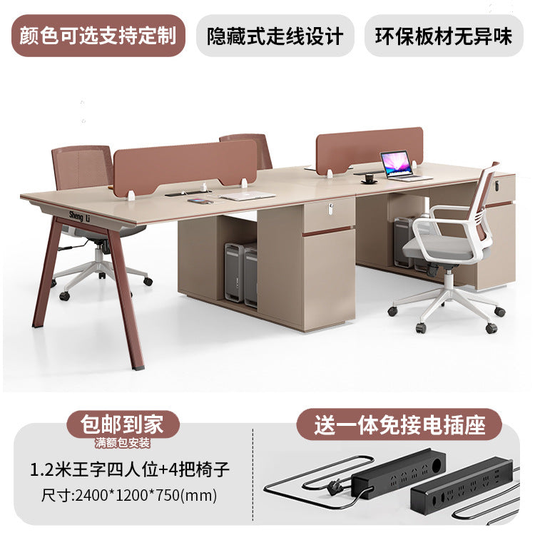 Office desk and chair set - 4/6 seater - minimalist modern office table with partition workstations, computer desk, and booth seating