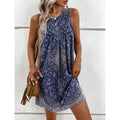 summer new arrival: cross-border european and american style round neck sleeveless printed ethnic fashion dress for women