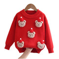 Christmas kids' sweater - korean velvet thickened, cartoon bear hand-knitted base layer for boys and girls