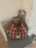 Korean retroplaid shoulder bag women's fall and winternew arrivalniche style design canvas bag large capacity casual tote bag