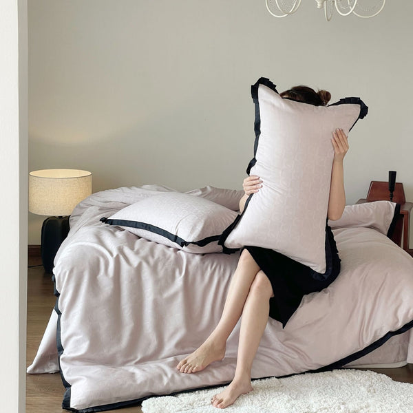 Minimal light luxury 100s pure cotton four-piece set of simple high-grade jacquard pure cotton bedding lady style elegant and exquisite
